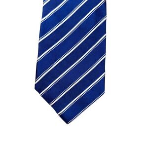 Domenico Vacca Sette Pieghe Blue White Striped Silk Seven Fold Tie Made in Italy